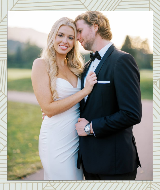 Bride and groom portrait at mountain wedding